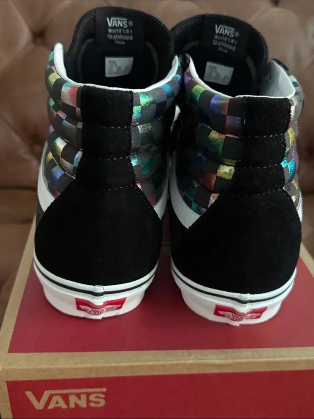 Vans Sk8-Hi Iridescent Checkerboard Women's 11.5 Suede Sneakers NIB